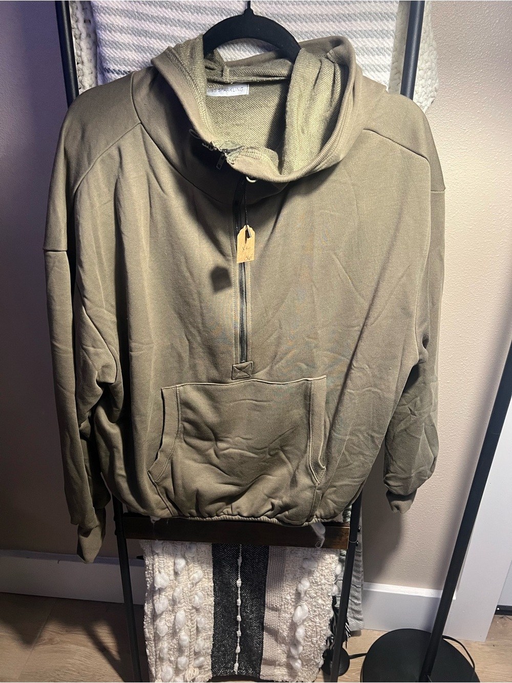 Olive Green Half-Zip Hooded Sweatshirt